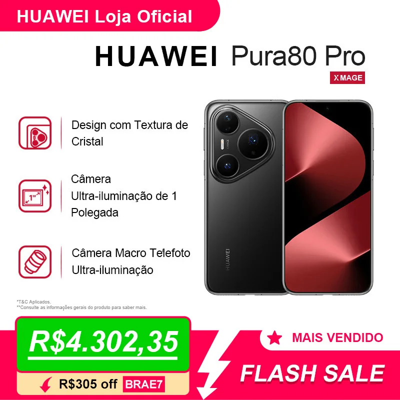HUAWEI Pura 80 Pro | Celular | 12GB+512GB | Câmera Ultra-iluminação de 1 Polegada | 5170 mAh