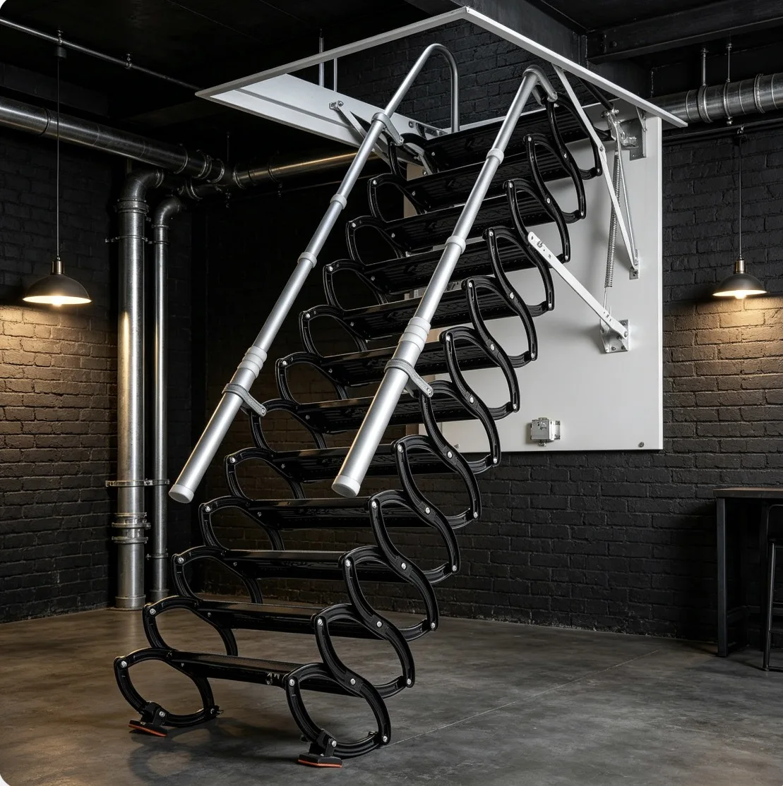 Indoor Movable Aluminium Attic Stairs, Pull Down Retractable Loft Ladder