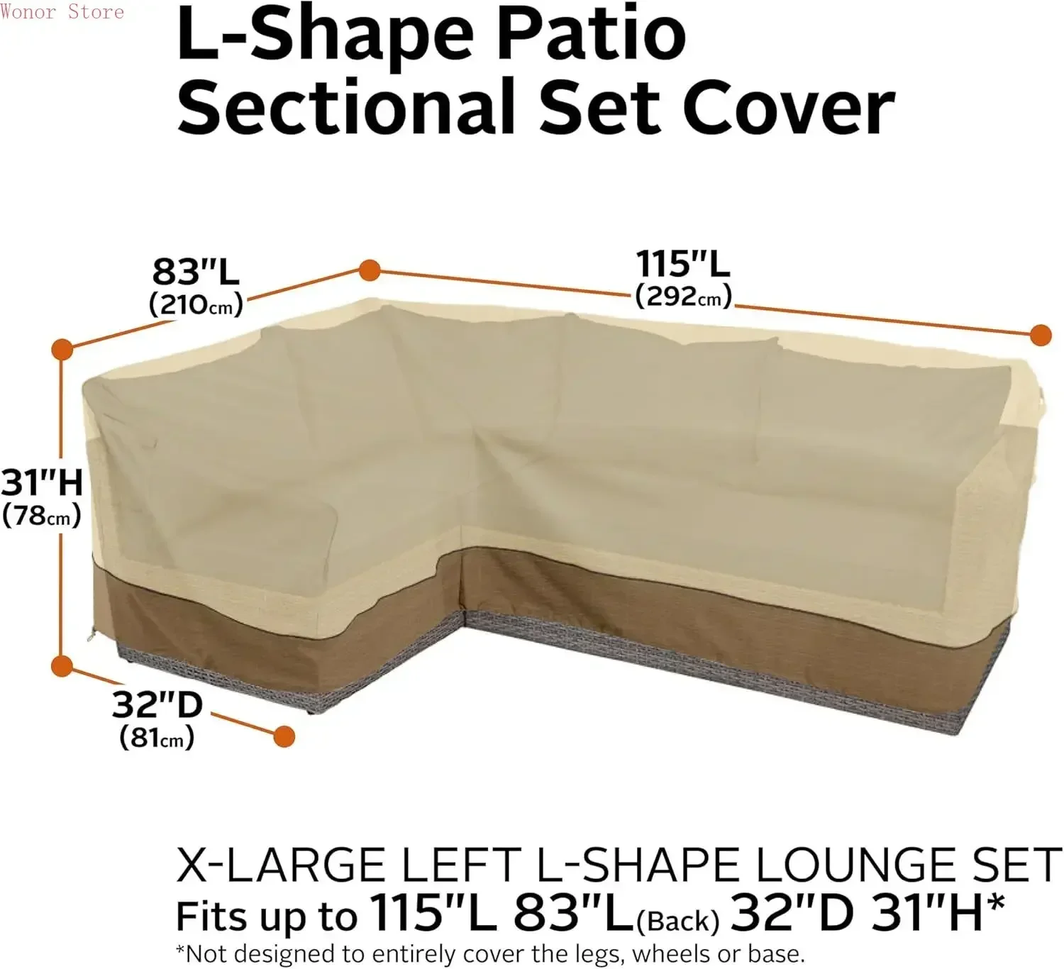 

Veranda Water-Resistant 115 Inch Patio Left-Facing Sectional Lounge Set Cover, Patio Furniture Covers