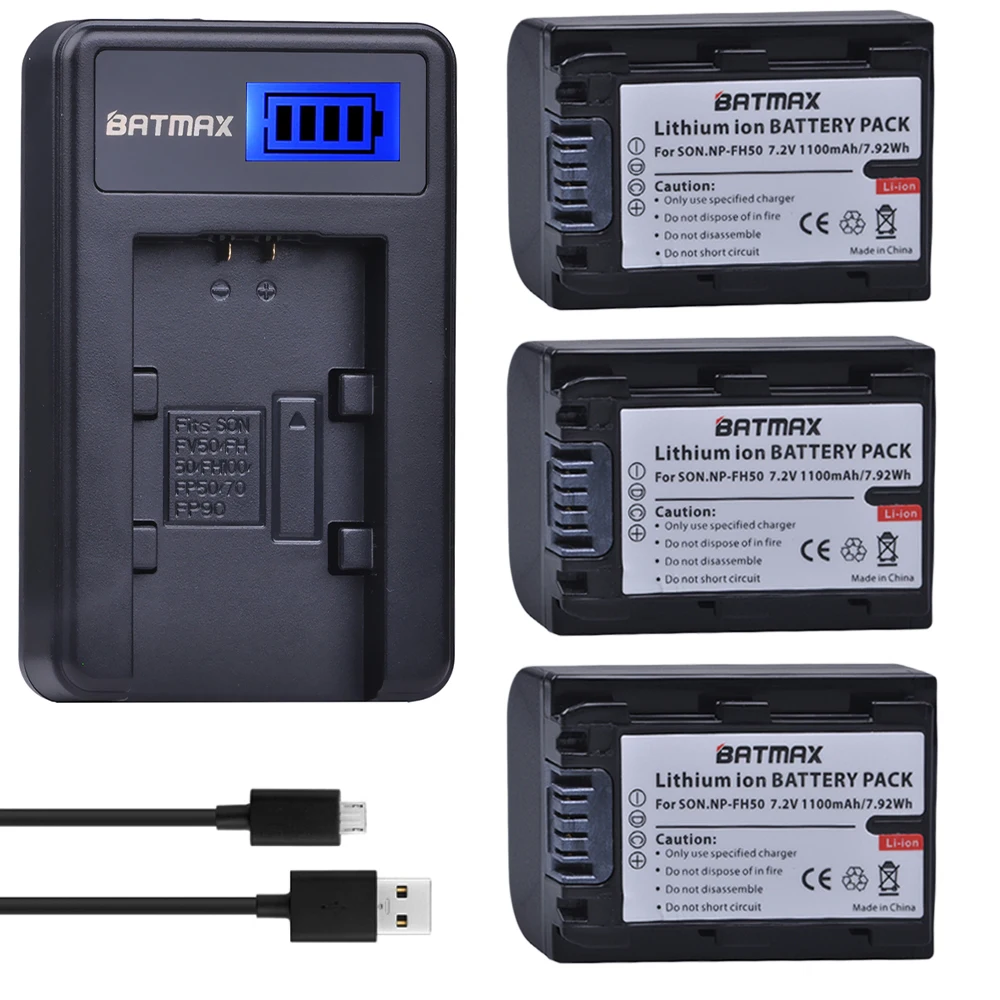 Batmax NP-FH50 NP-FH40 1100mAh Battery +LCD USB Charger for Sony A230 A330 A290 A380 A390 HDR-TG1E TG3 TG5 TG7 DSC-HX1