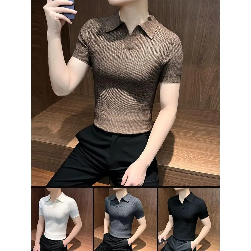 

Мужская летняя футболка Slim Fit ort Sve irt Faion Tight Body f Sve с воротником Sli Urban Sle Трикотажная футболка ...