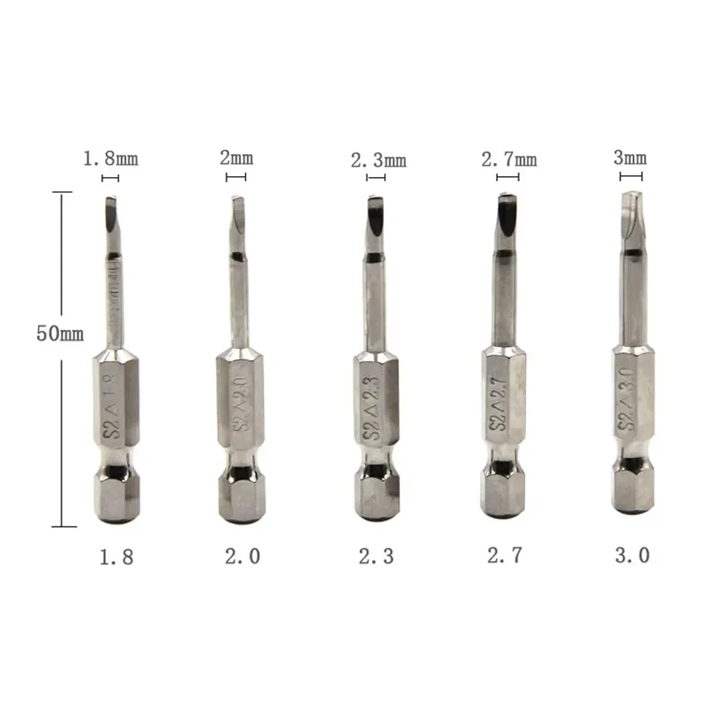 5 個のマイナスドライバービットセット磁気チップマイナスドライバー電動ドライバーツール S2 スチールドライバーキット 1.8、2.0、2.3、2.7、3.0