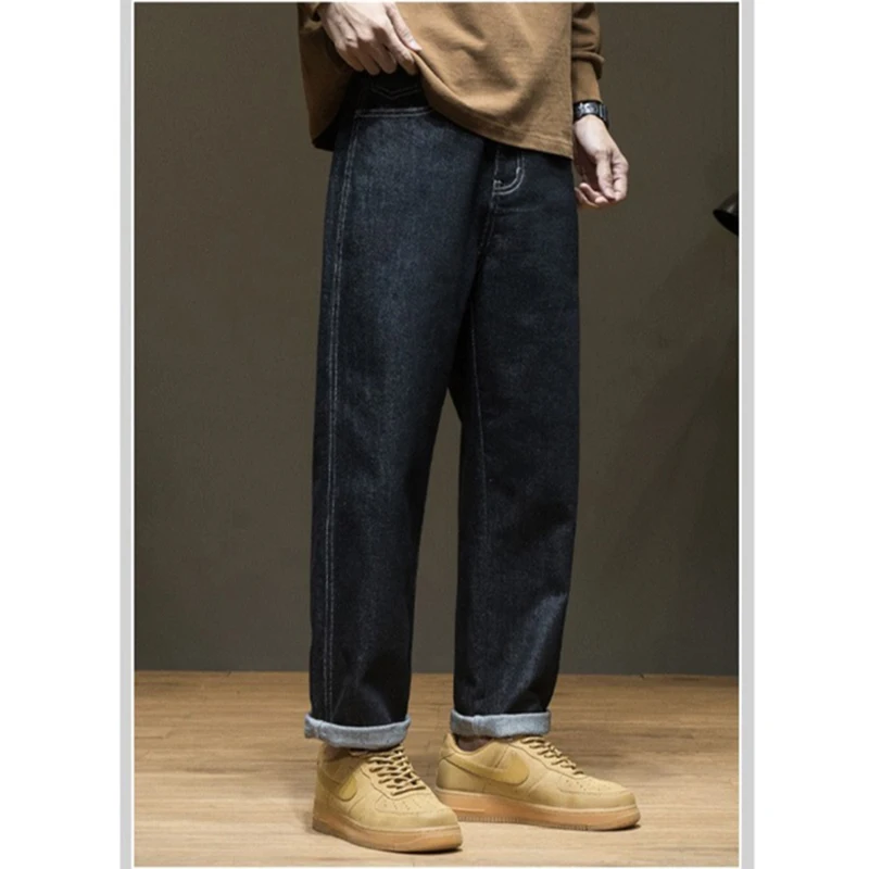 Herbst Winter Vintage Herren Übergrößen Gerade Jeans Mode Neue Männliche Lose Bequeme Denim-Hosen Tägliche Freizeithosen