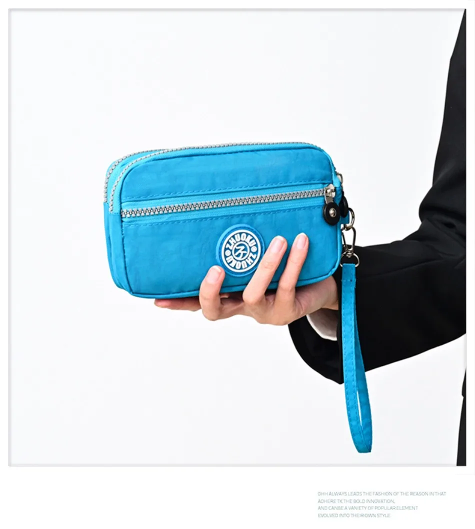 2026 New Clutch Women's Bag Three-Layer Zipper Mini Nylon Cloth Solid Color Mobile Phone Bag Coin Purse