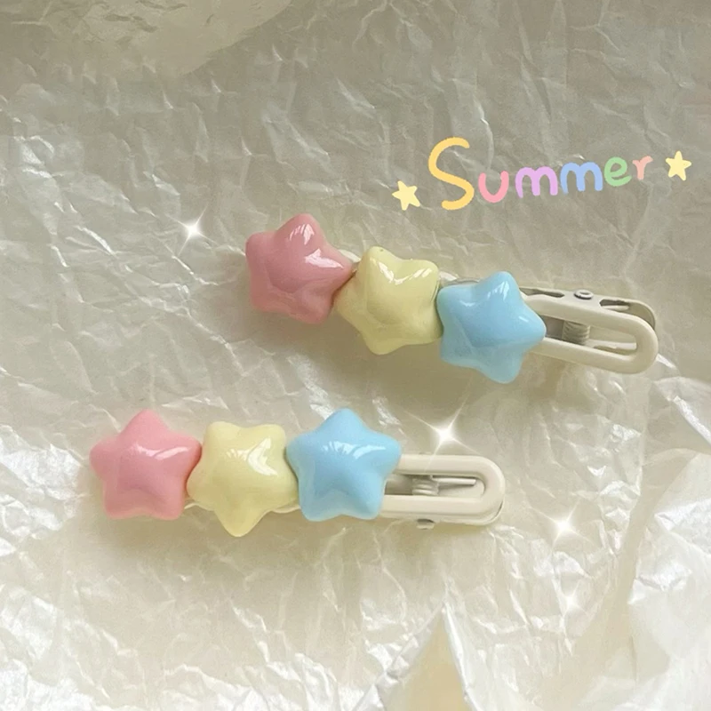

1 Pcs Plastic Cute Candy Color Star Hairpin Cute Sweet Girly Heart Fringe Side Clip Headpiece