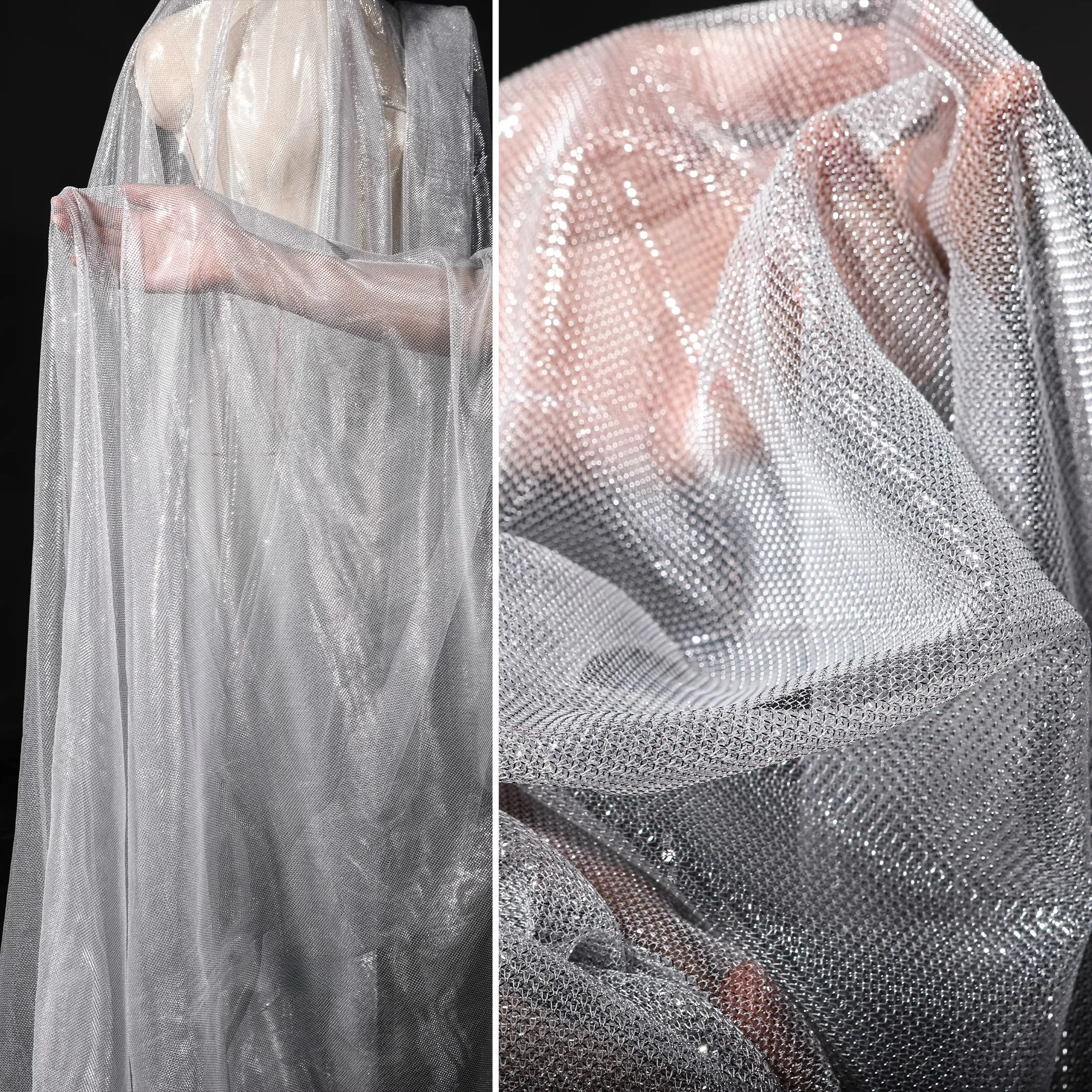 

New style shiny openwork soft mesh reflective stitching wedding dress background stage costume designer fabric