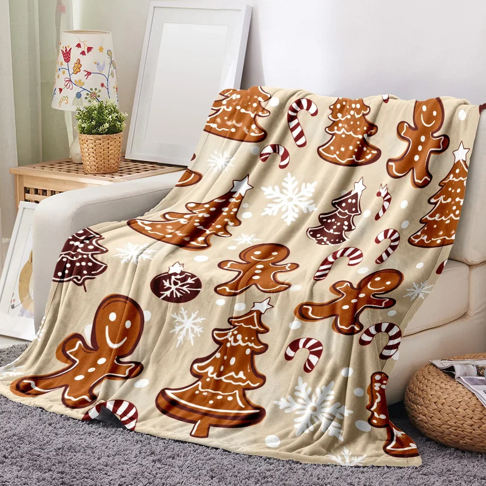 1PC Christmas Gingerbread Man and Tree Print Blanket — Made of soft plush flannel, it's perfect for sofas, beds, or loungers. It