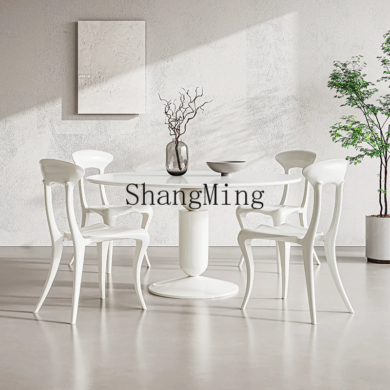 

CL cream style new Chinese solid wood dining table and chair combination round dining table with turntable