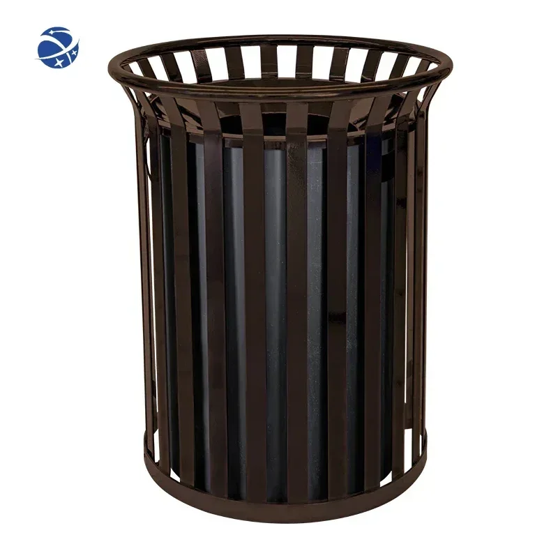 

yyhc outdoor slatted steel iron garbage trash can outside street park metal rubbish bin public commercial recycling dust bin