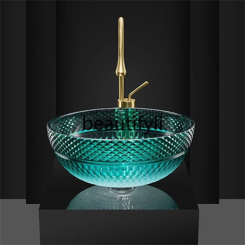 

New Crystal glass basin art light luxury basin gradually change green circle