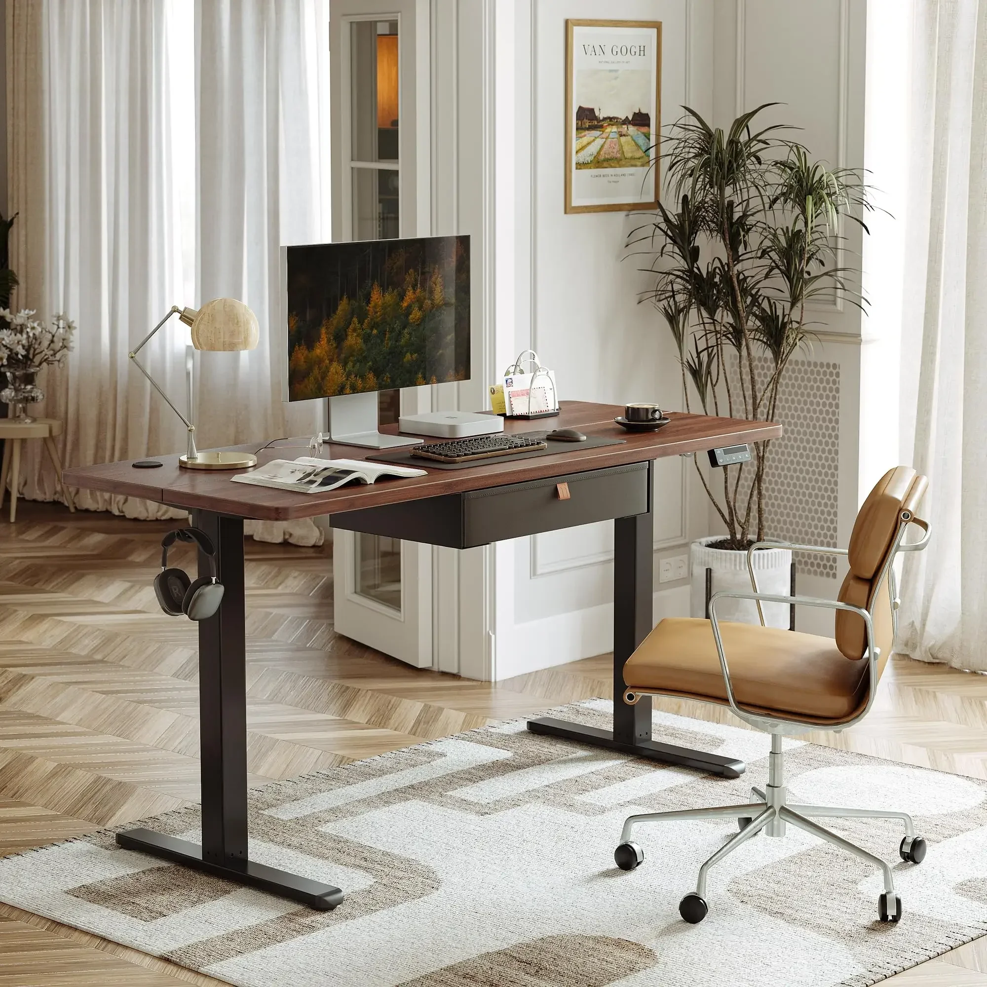 FEZIBO-Mesa em pé com gaveta, altura ajustável, elétrica Stand up Desk, Sit Stand, Home Office Desk, ergonômico, 55x24 em