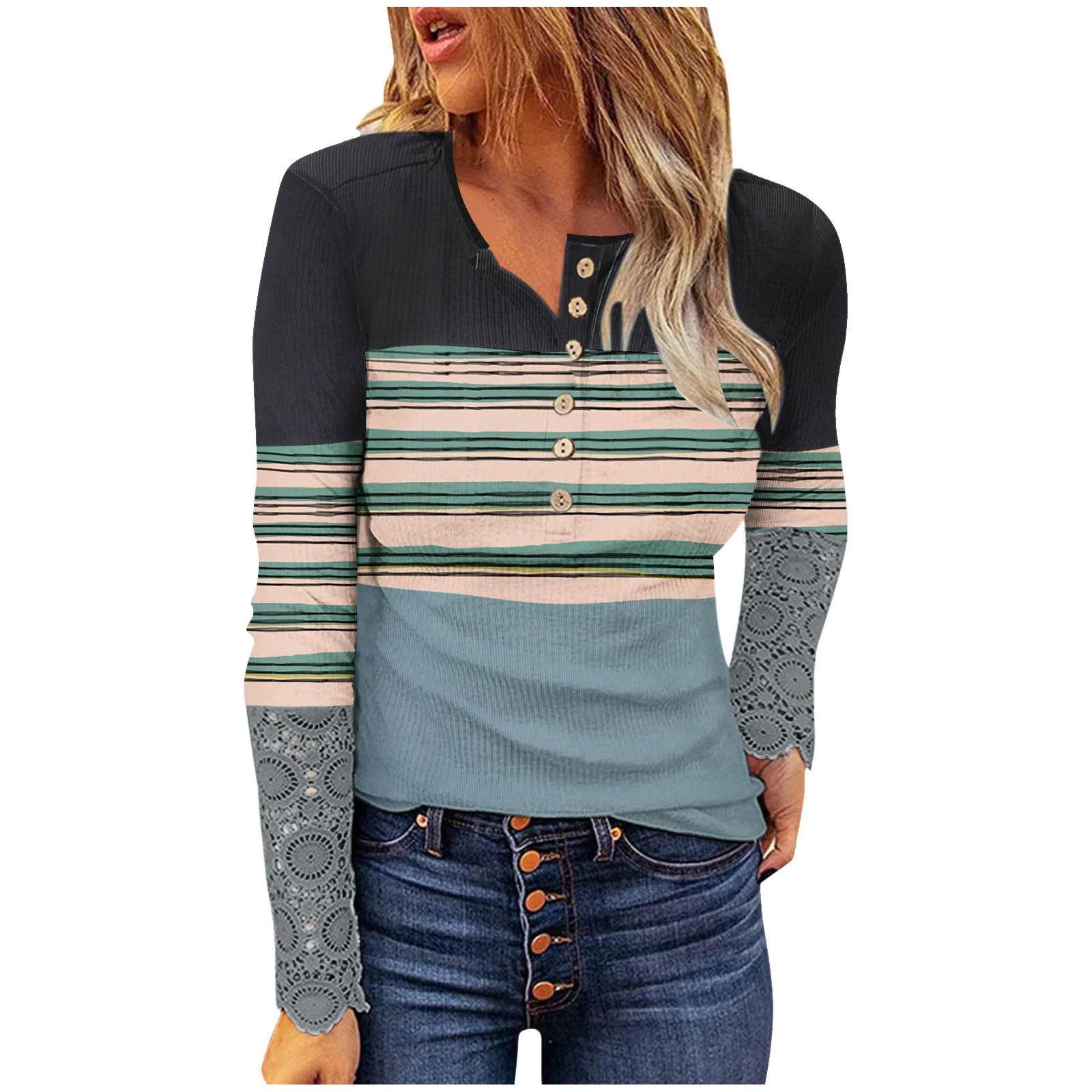 

Autumn and Winter Fashion Women's Stripe Printed Knitwear Undercoat Female Casual Commuter Long Sleeve Top Lady Clothing