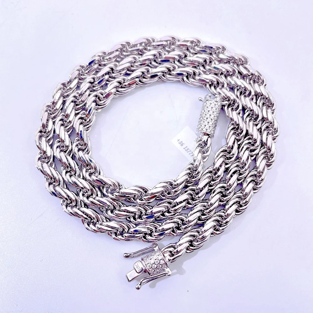 6mm width necklace bail with vvs moissanite 925 silver moissanite rope chain gold plated rope chain