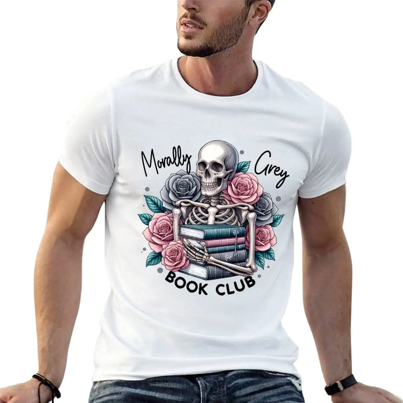 

T-Shirt skeleton book t grey shirt club man summer Morally