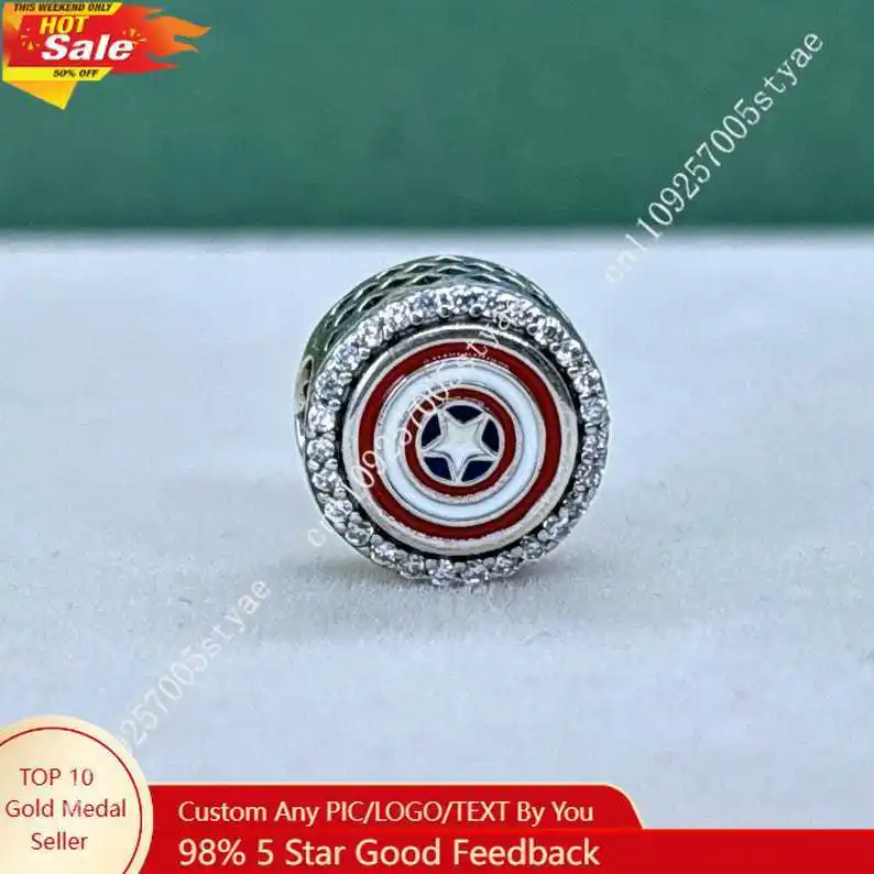

Captain America Shield 3D Charm Pave Openwork Bead Cosplay Accessories for Bracelet Necklace Keychain Backpack