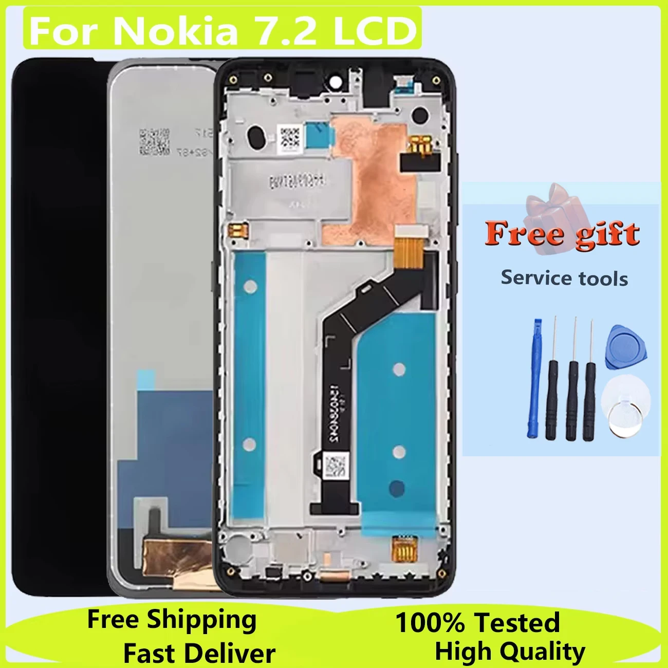 ЖК-дисплей с сенсорным экраном и дигитайзером в сборе для Nokia 7,2, запасные части для телефона, дисплей TA-1193, TA-1196 ЖК-дисплей с сенсорным экраном и дигитайзером в сборе для Nokia 7,2, запасные части для телефона, дисплей TA-1193, TA-1196