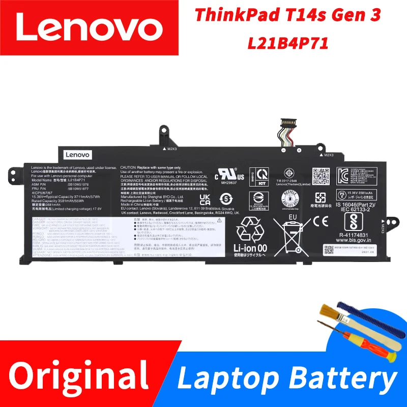 

Original Lenovo ThinkPad T14s Gen 3 Battery L21B4P71 57Wh Laptop Battery