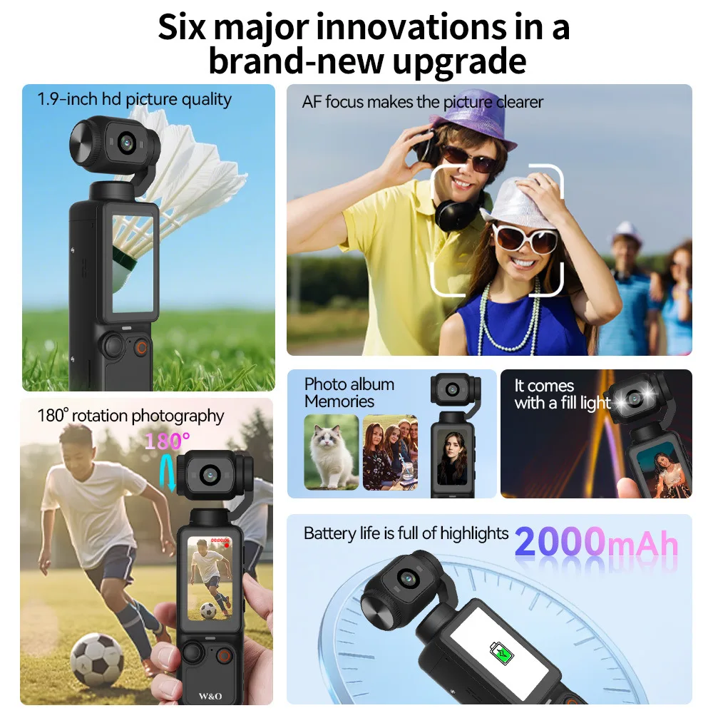 1080P Kids Action Camera, 1.9 Inch Screen 180° Rotatable Lens, Handheld Sports Cam for Cycling, Teens, Students