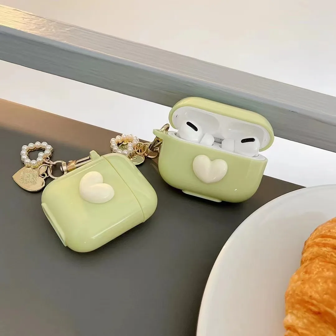 حافظة شاي ماتشا أخضر لاجهزة Airpods Pro 3 حافظة واقية قلادة الحب سماعة رأس بخاصية البلوتوث حافظة ناعمة لاجهزة Airpods 1 2 3