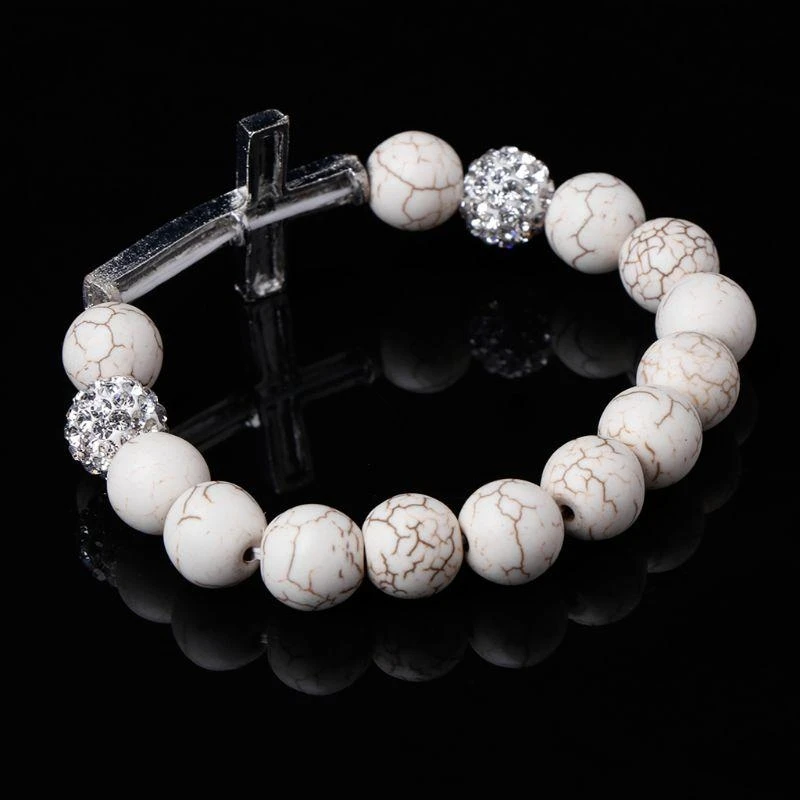 Catholic White Stone Beads Diamond Rosary Bracelet Rosary for Cross Catholic Jew