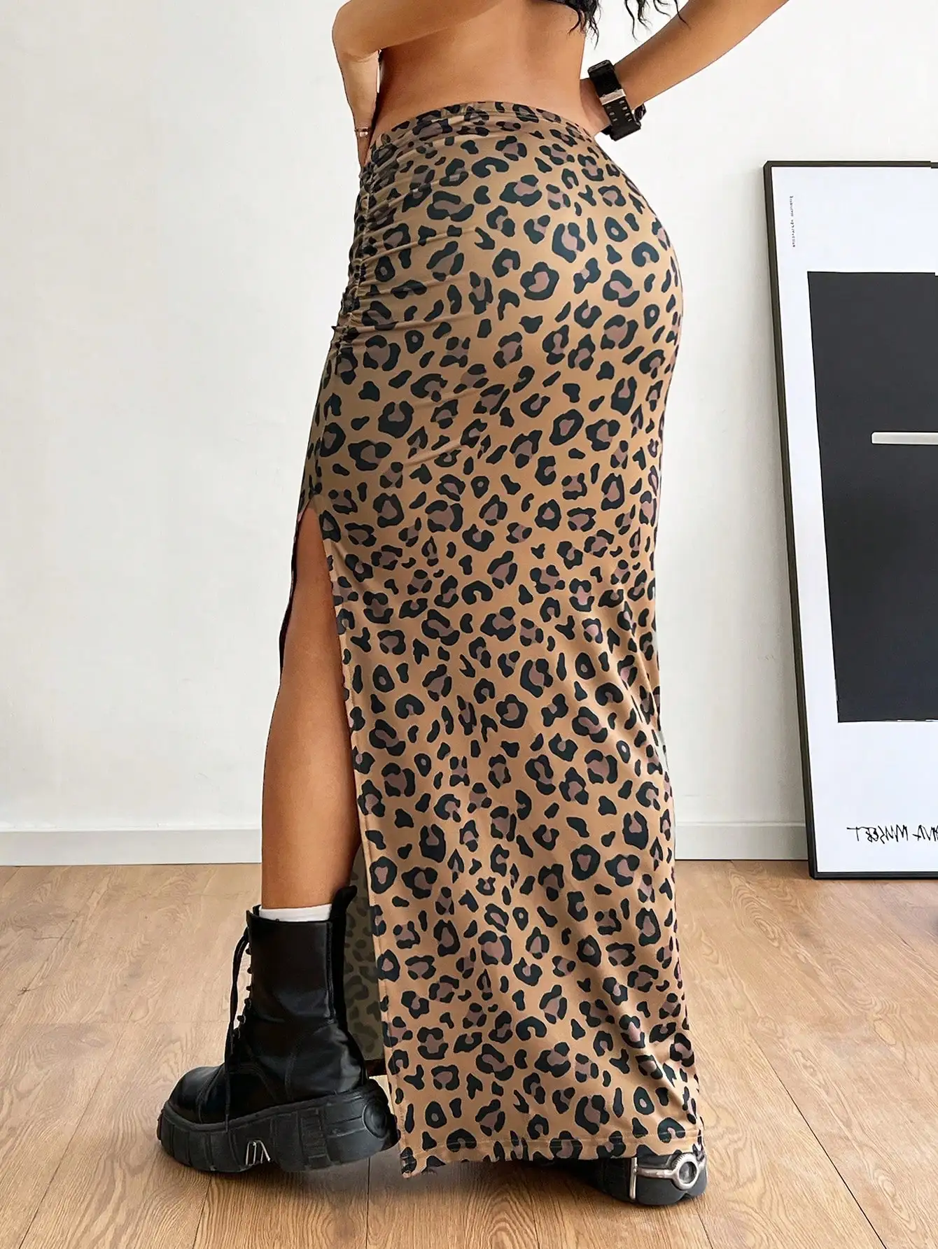 تنورة طويلة نسائية مثيرة بطبعة الفهد من BWQ، تنورة طويلة بفتحة مكشكشة، ملابس مهرجان الموسيقى للفتيات الرائعة للصيف #6