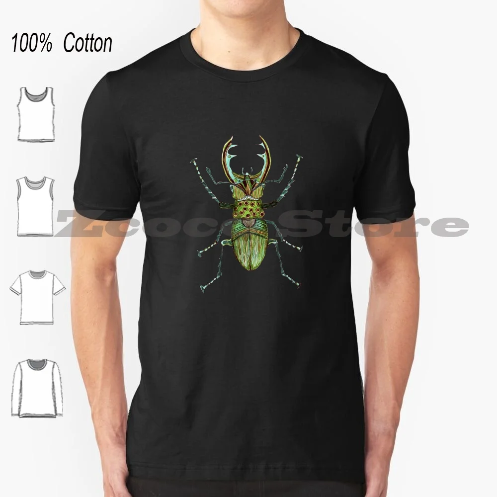 Stag Beetle T Shirt 100% Cotton Comfortable High-Quality Stag Bettle Dorcus Curvidens Beetle Insect Zentangle Cute Ink Jenny