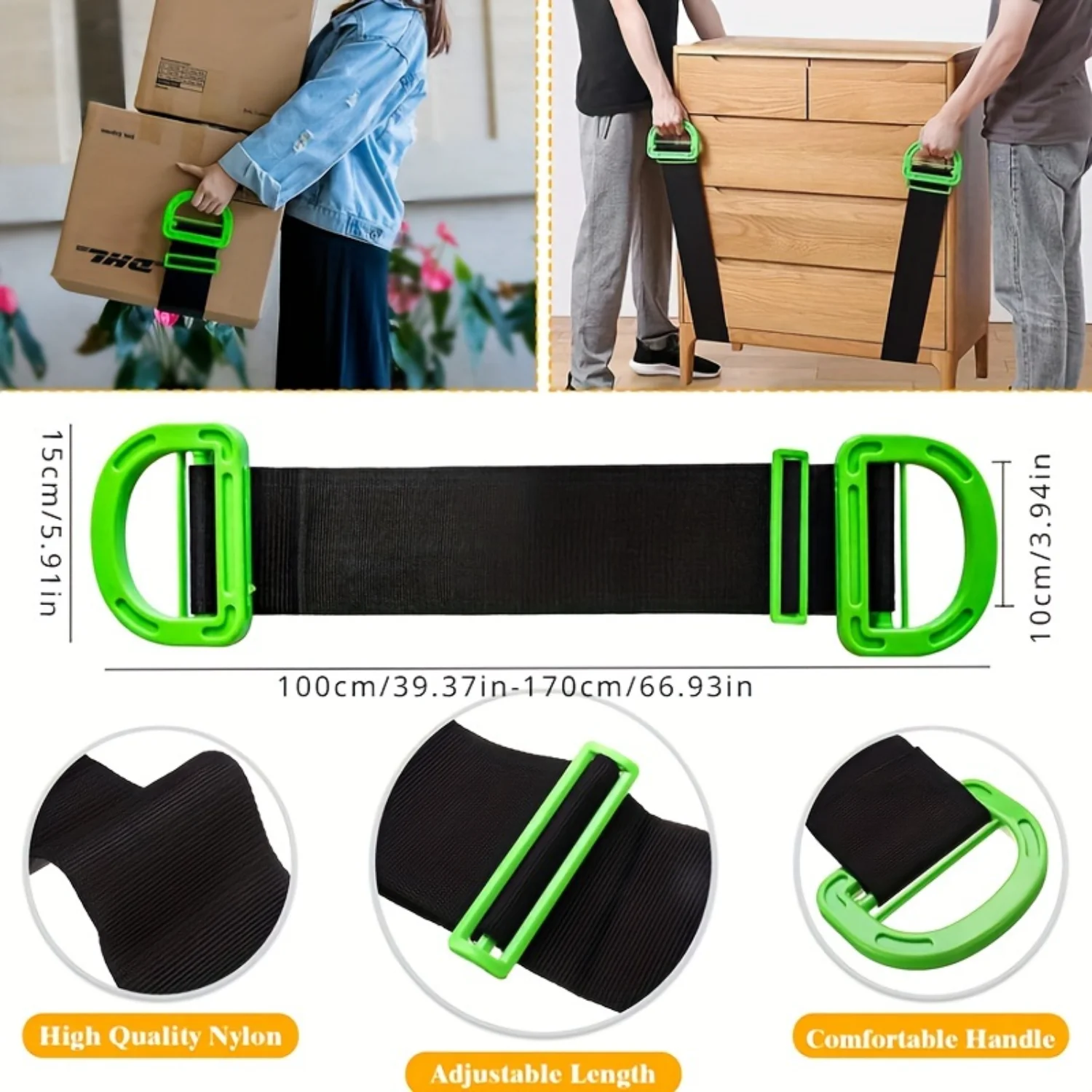 Adjustable Lifting Moving Straps with Handles for Boxes and House-Moving