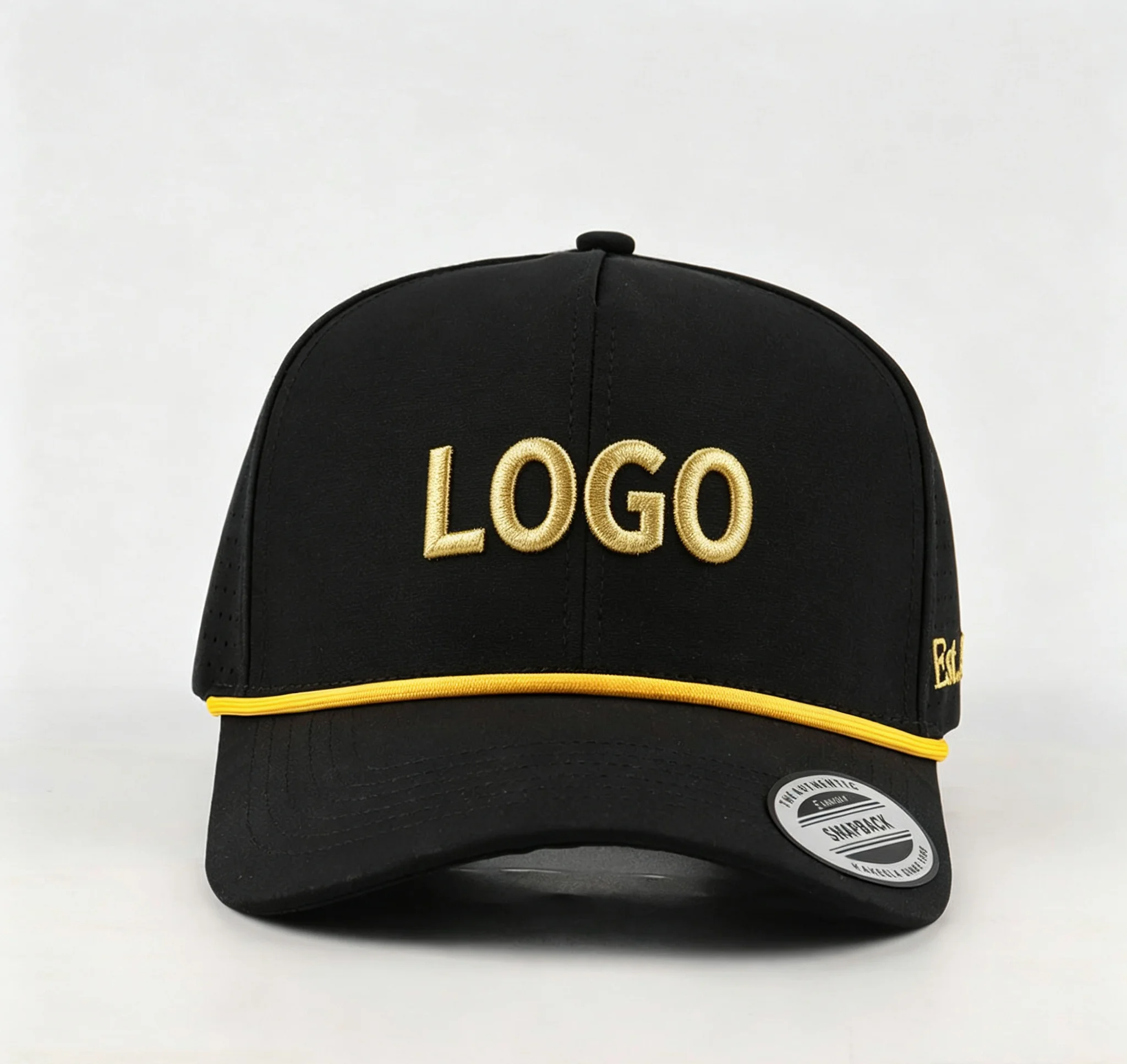 Custom Five-Piece Golf Cap High-Quality Metal Embroidery Logo Laser Perforated Waterproof Quick-Drying Golf Hat