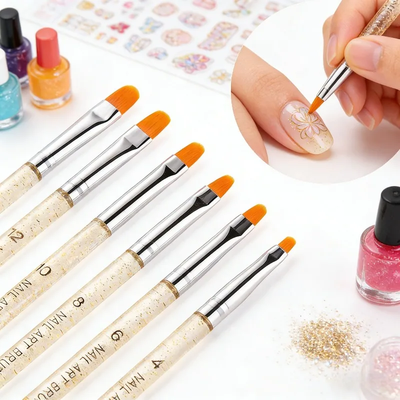 Set di pennelli per nail art in gel UV da 7 pezzi - Penne per extension e costruzioni in poliestere n. 2-14 - Strumenti professionali per nail art per estensione e pittura su gel