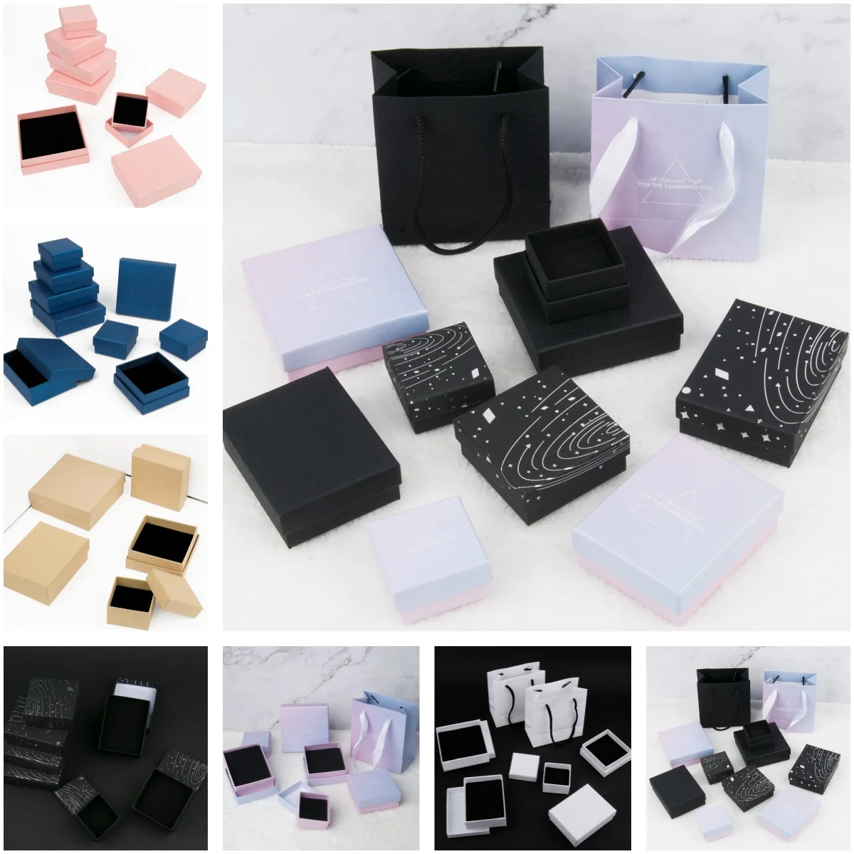 Colorful Cardboard Jewelry Box Black Blue White Set Necklace Gift Present Necklaces Bracelet Earring Rings Storage Display Boxes