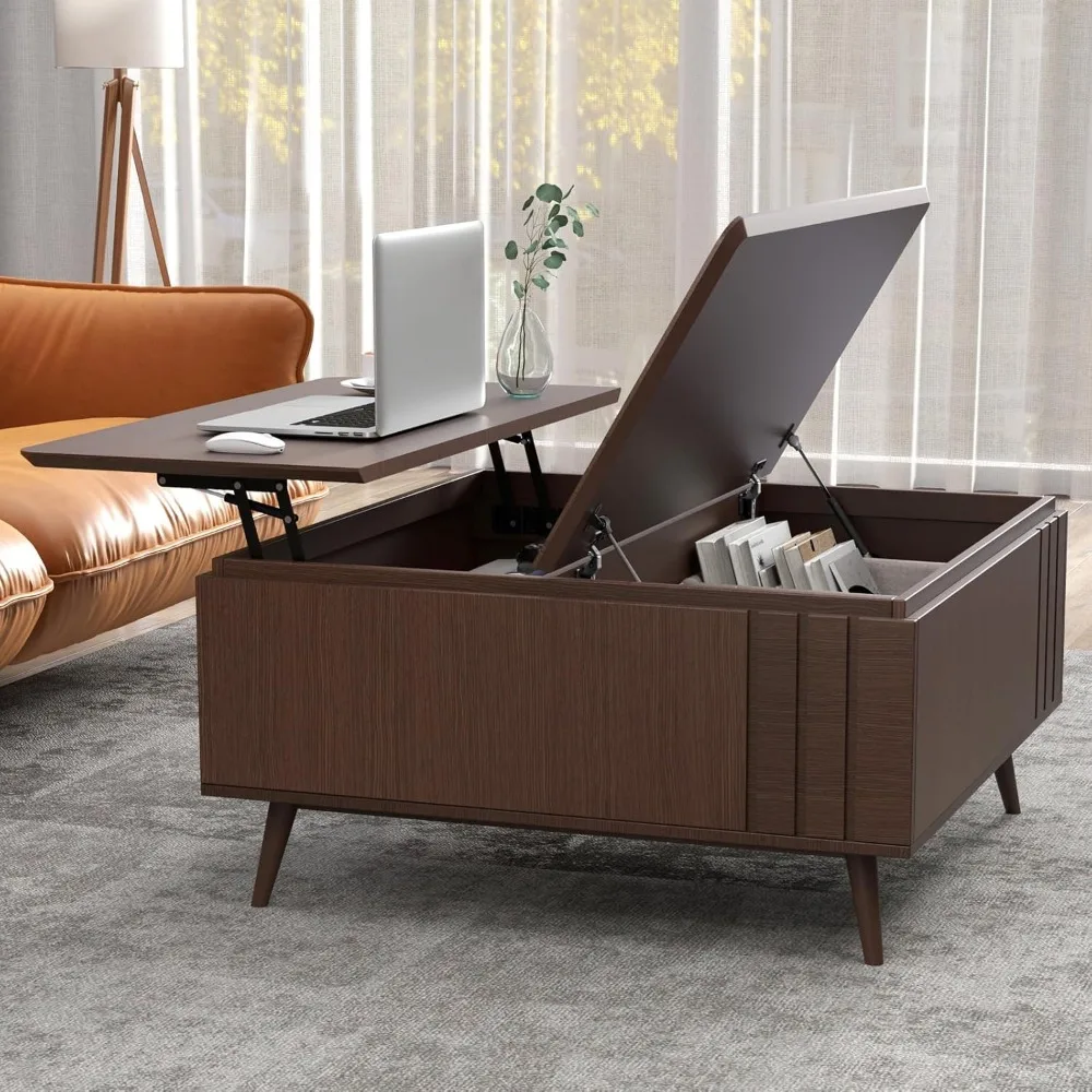 

Lift Top Coffee Table with Storage, Mid Century Modern Square Center Table with Hidden Compartment & Storage Shelf