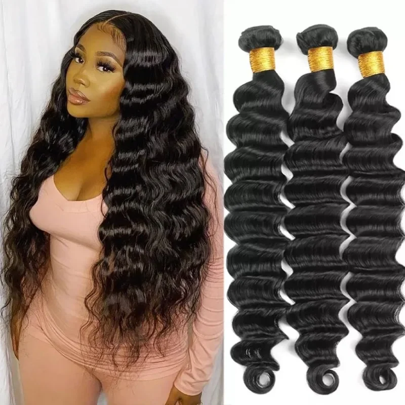 Loose Deep Wave Human Hair Bundles 10-30 Inches 100g/Pc 100% Unprocessed Brazilian Virgin Hair Natural Black Color 1PC