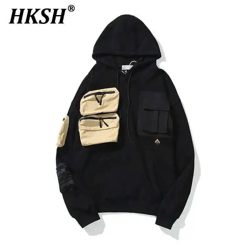 

HKSH Spring Autumn New Men's Tide Dark Embroidered Cotton Pocket Sweater Safari Style Tactical Fashion Chic Hoodies Women HK0192