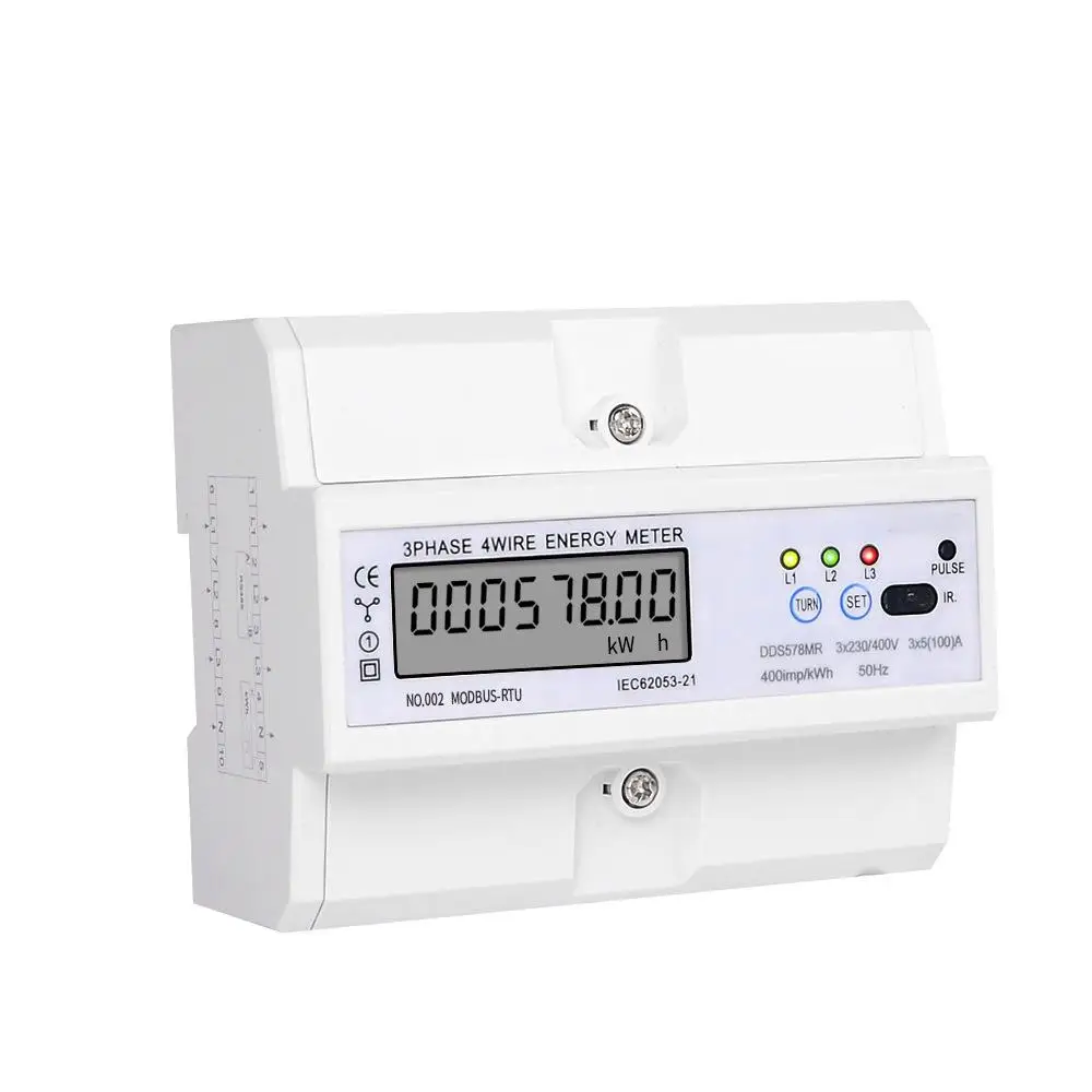 

Three Phase Watt Hour Meter LCD Display Multifunction 380V Rail Type 7P Electric Energy Meter 5(100)A with RS485 Communication