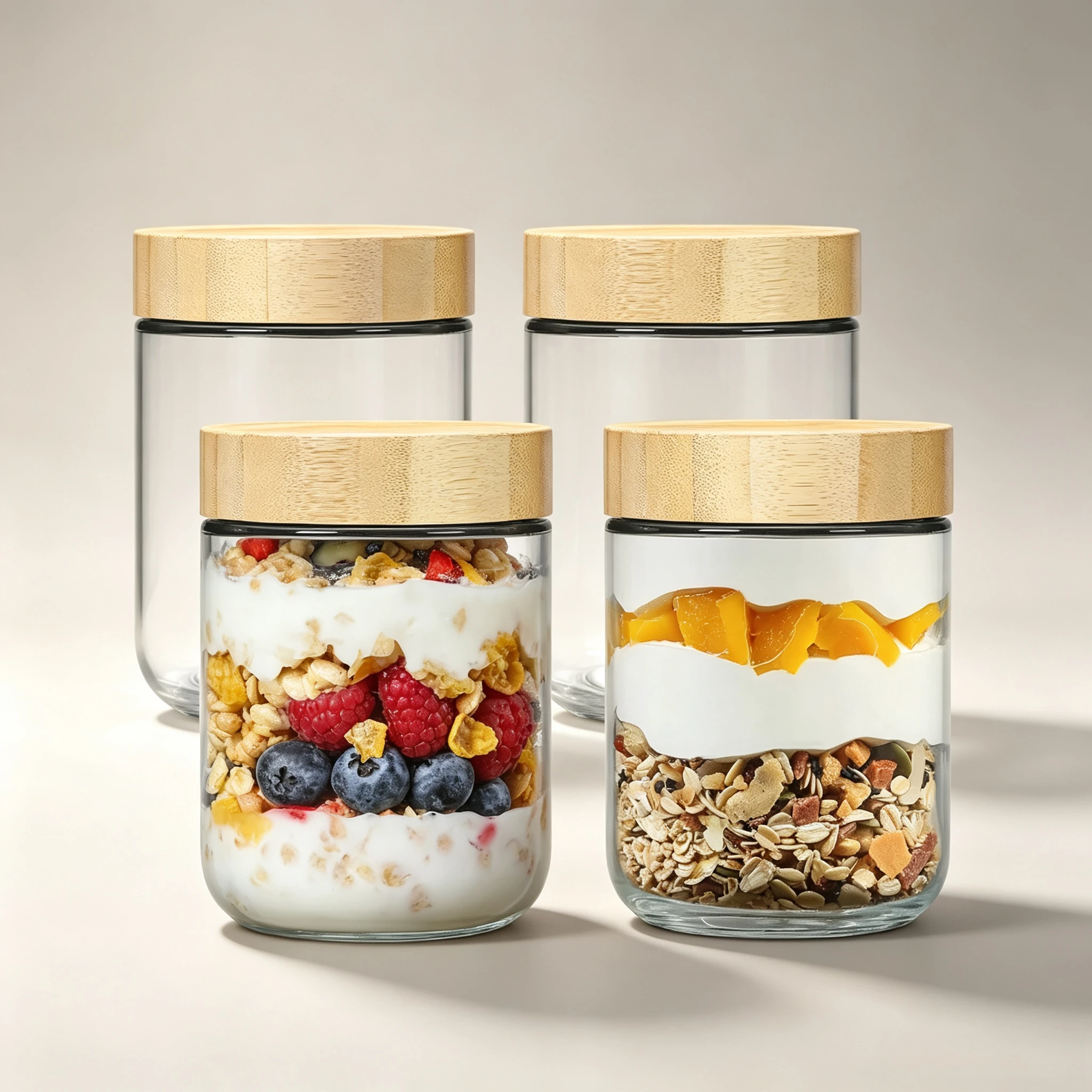 Glass Jars with Airtight Lid 16oz Over Night Oats Container with Bamboo Lids Glass Snack Storage Salad Jars, Yogurt, Sugar