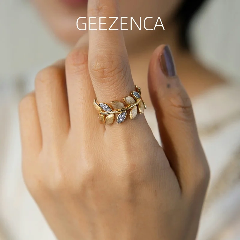 

GEEZENCA 925 Sterling Silver Wheat Pattern 5A Zircon Rings For Women 18K Gold Italian Craft Chic Luxury Ring 2024 New Gift