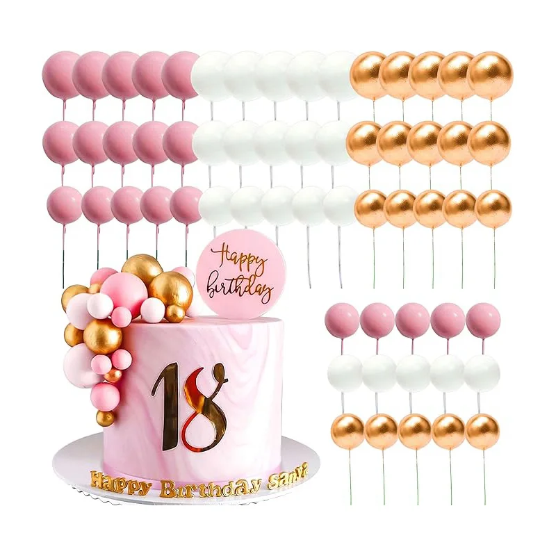 

60pcs/set Boho Cake Toppers Ball 2-4cm Size Pink Gold Birthday Party Cake DIY Decoration Baby Shower Wedding Cake Decor Ballls