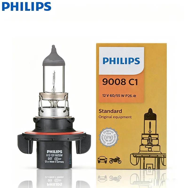 PHILIPS Genuine Standard Vision H13 P26,4d +30% Brighter 12V 60/55W Car Halogen Headlamp Fog Light Replacement Bulb 9008C1,1/2X
