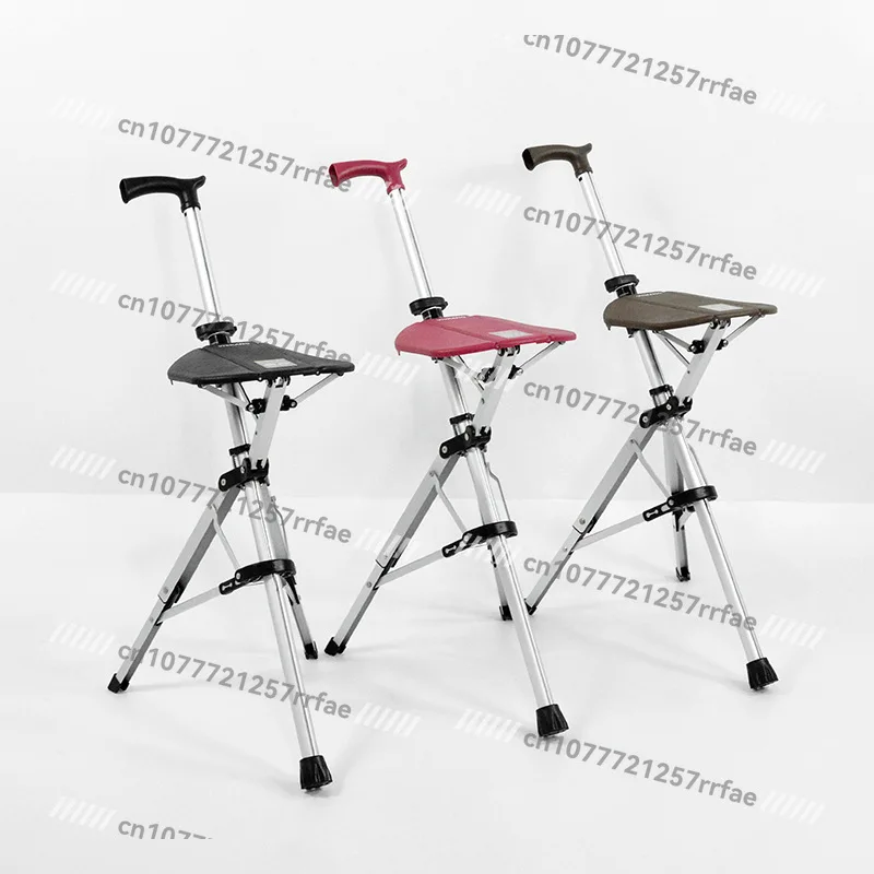 The elderly cane stool with seat cane seat chair adjustable light retractable multi-functional three-legged crutches