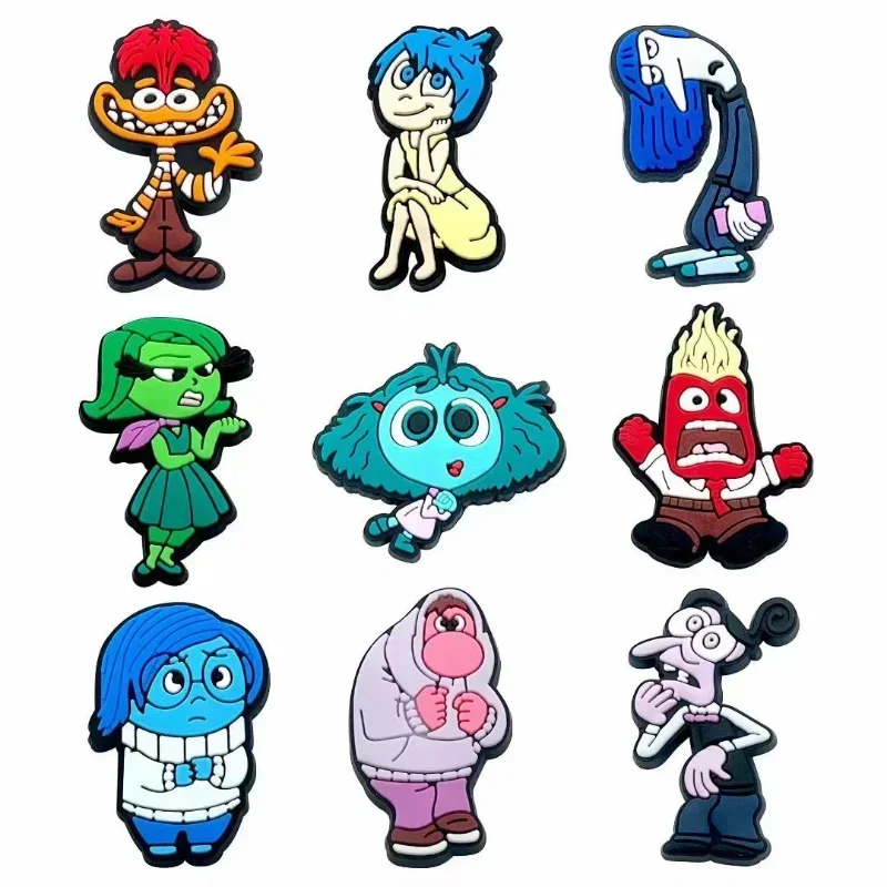 9 Uds. De zapatos Inside Out 2, figura de Anime, ansiedad, tristeza, disgusto, Diy, bonitos zapatos de dibujos animados, zapatilla con agujeros, regalo de cumpleaños