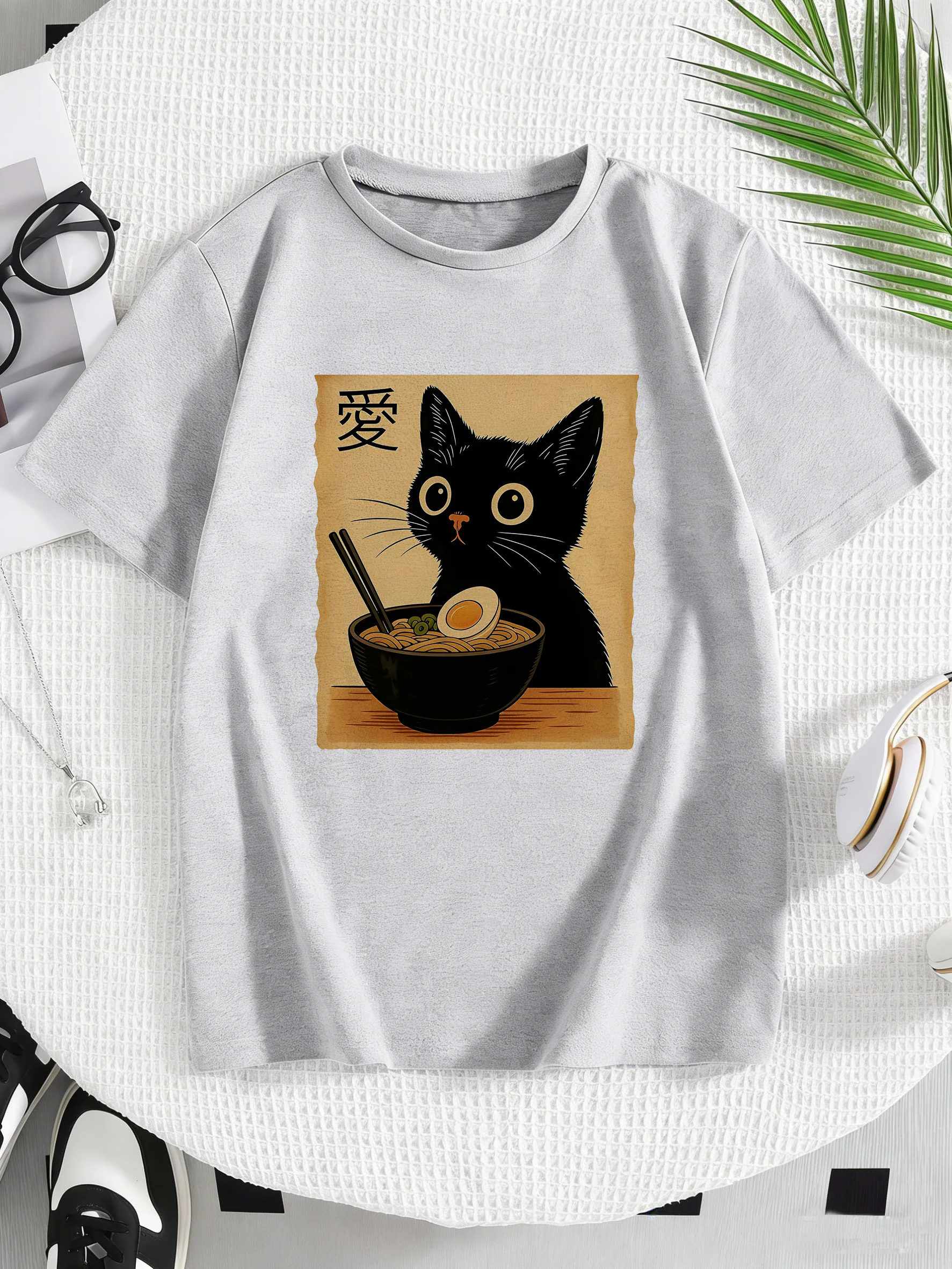 Retro Cat Kawaii Design Oil Print T Shirts Kids Children's T-shirt Casual Boys Girls Summer Spring Casual Top Tee