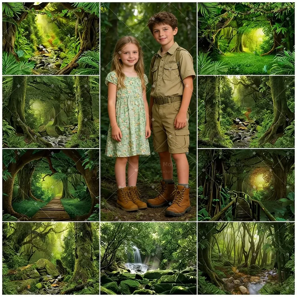 

Tropical Jungle Forest Tree Photography Backdrop Green Rainforest Natural Adventure Camping Birthday Party Decor Photo Studio