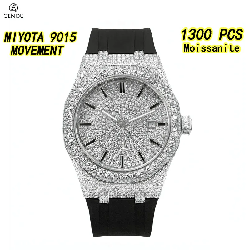 Luxury VVS Moissanite Men Watch Full Diamonds Dial Luxury Design 9015 Automatic Mechanical Movement Waterproof Silicone Strap