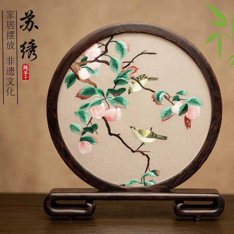 Embroidery handmade double-sided embroidery table screen desktop ornament Chinese style characteristics Suzhou commemorative gif