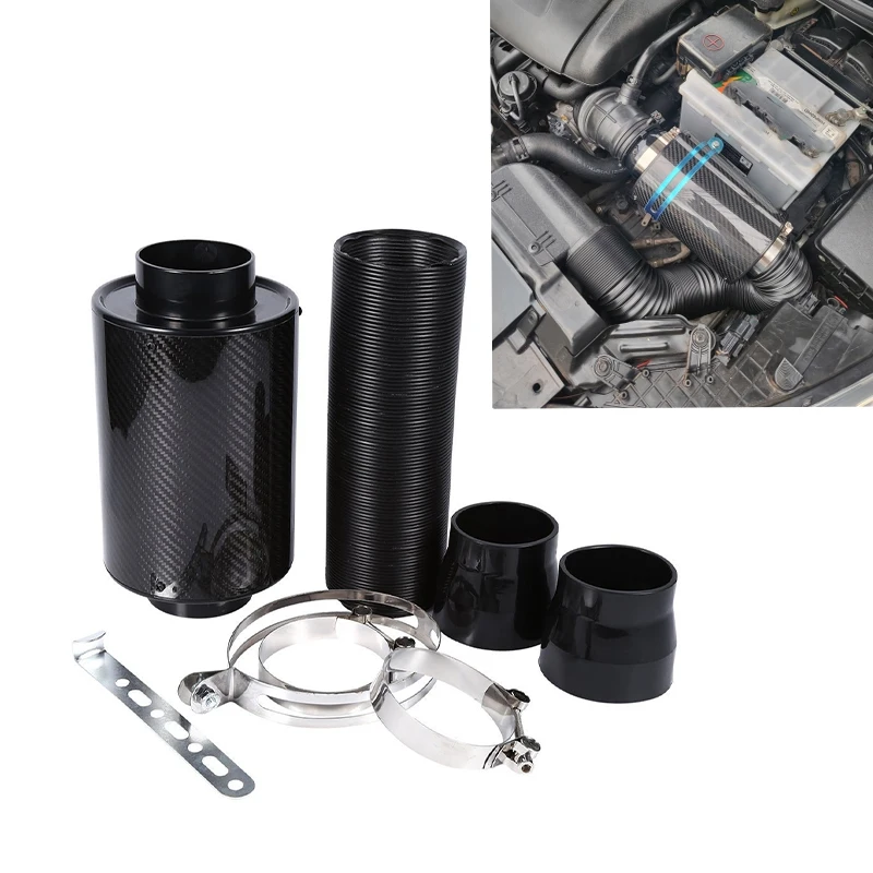 3inch Admission Bent Stretch Cold Air Intake Kit  Filter Induction Universal Car Intake Pipe Carbon Fiber Intake Hose High Flow