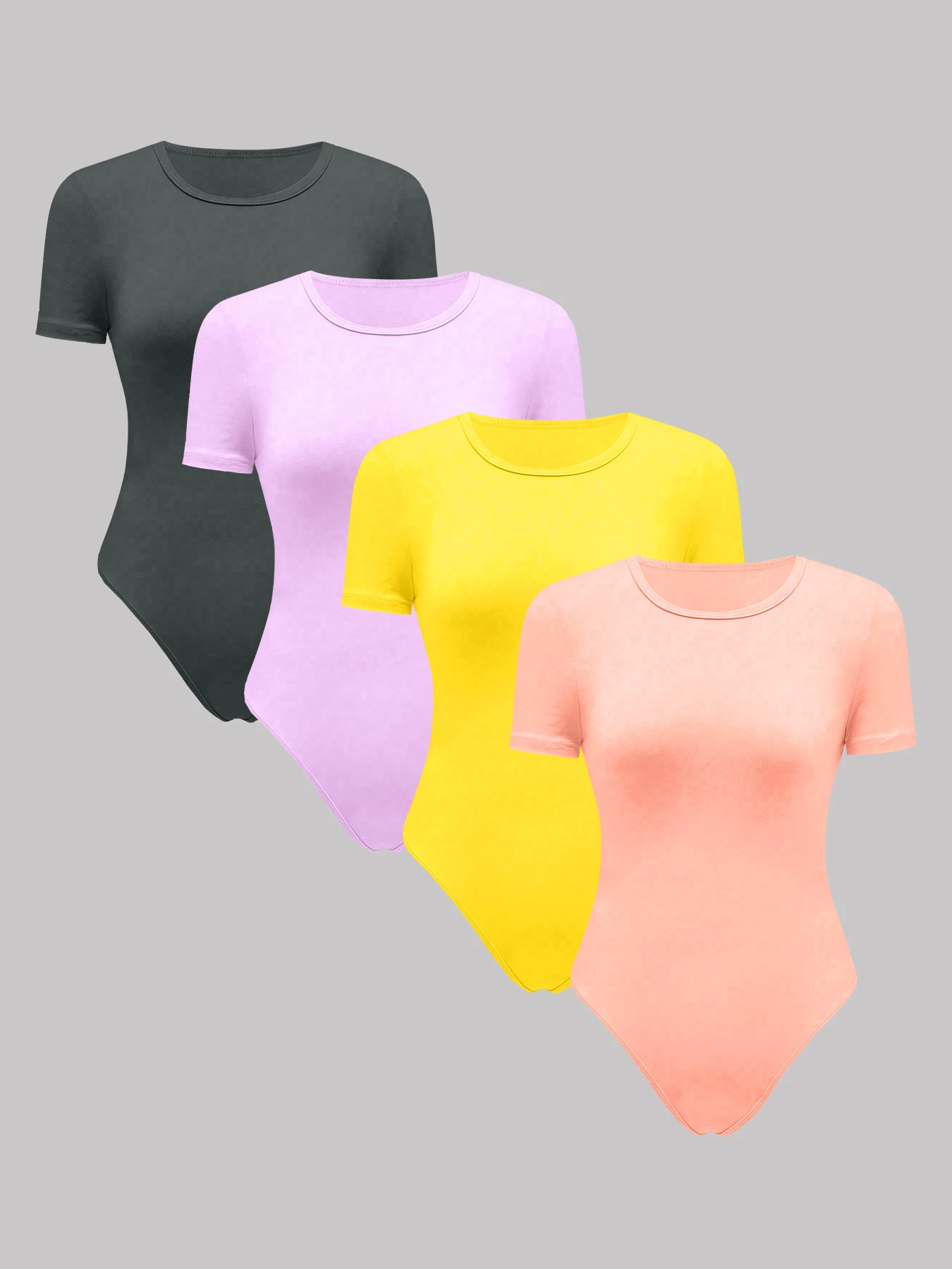

New 4-piece set of women's tight tops, round neck, casual and versatile, spring, summer and autumn