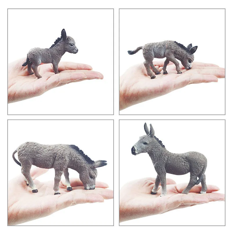 Figuras realistas de burro cinza para crianças, brinquedos de animais fofos, fazenda, pasto, brinquedo modelo plástico, presente para crianças, figuras de coleção