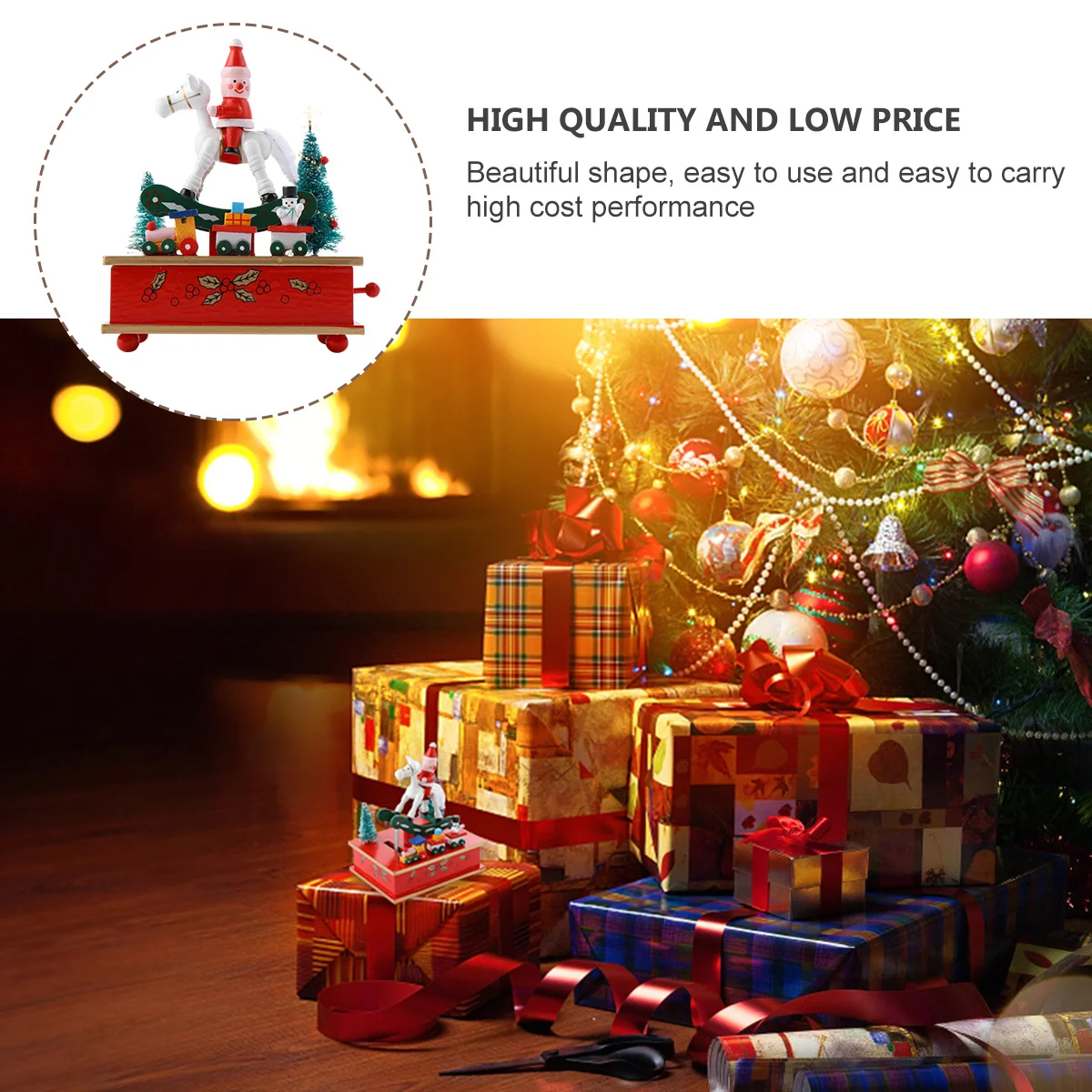 

Lovely Christmas Music Box Solid Wood Construction Holiday Gift for Children Bedroom Living Room Study Office Decorative Piece