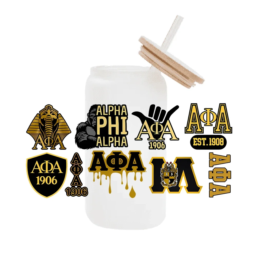 

24x11cm sodality Alpha Phi ALpha For Libbey 16oz Can Glass 3D Waterproof UV DTF Coffee Can Wrap Libbey Glass Wrap
