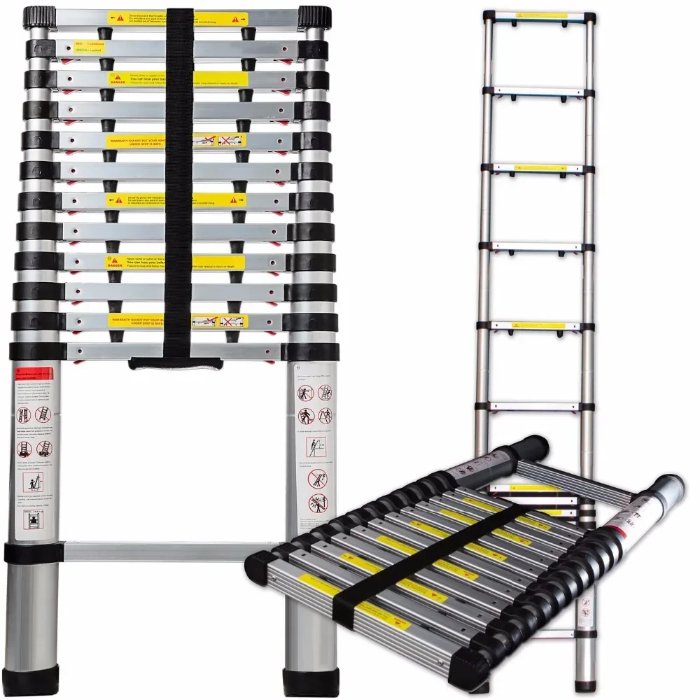 Aluminum Telescopic 12.5 Feet Heavy Duty Extendable Work, Light Weight Multi-Purpose Ladder - Max 330 Lbs. Capacity